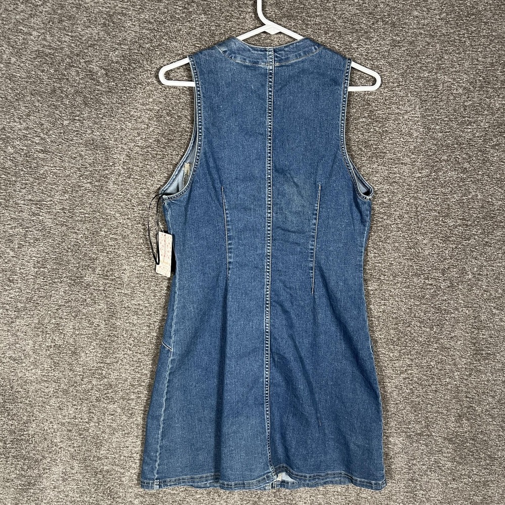Free People Dress Womens 10 Blue Denim Button Front Sleeveless V‎ Neck Sheath - Picture 8 of 9